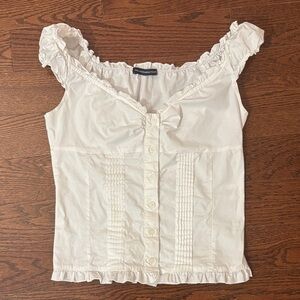 Brandy Melville White Elena Top (Ruffled Blouse)